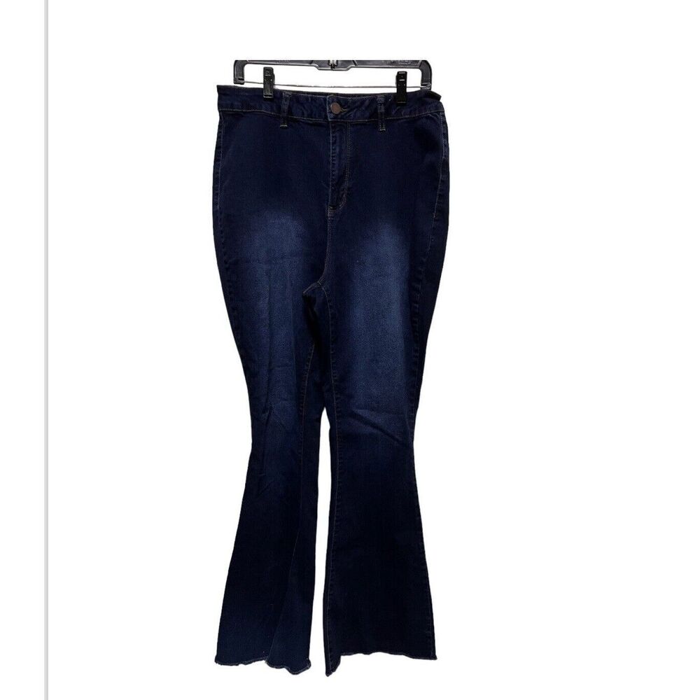 Fashion Nova Jeans Women's Juniors Size 11 Blue Flare Leg ‎ Stretch 30x34 BQF-C